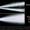 Comparison of dirty vs. cleaned fuel injector spray pattern